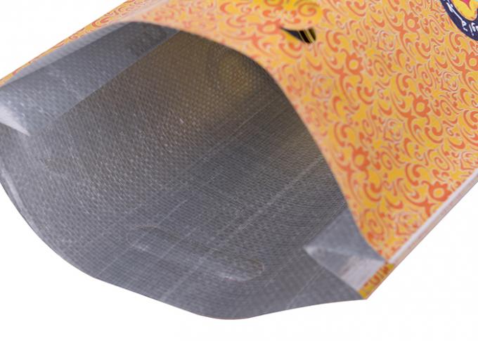 Sacs tissés par pp à stratification de sacs de papier d'aluminium de gousset latéral avec la couture de fil de poignée